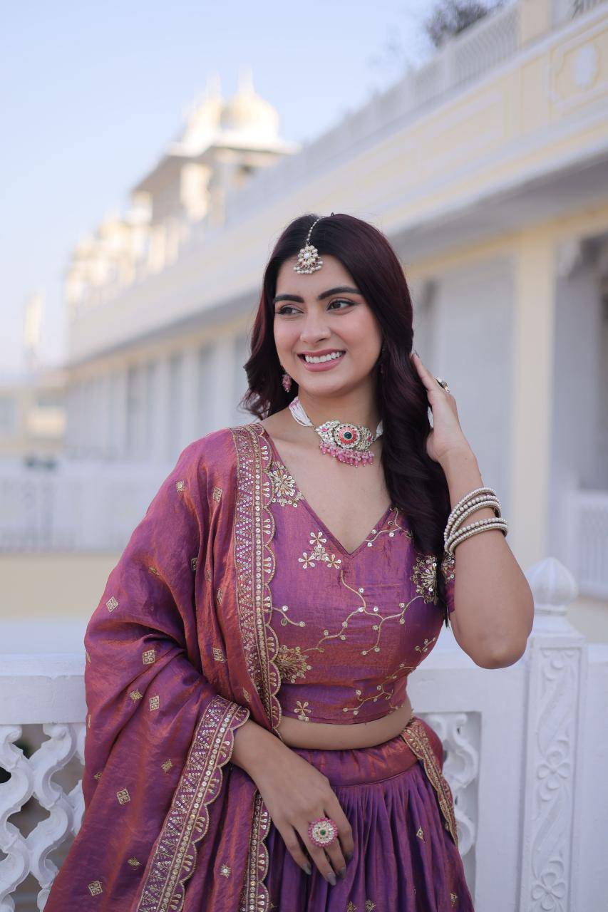 KA 5066 Silk Purple Fancy lehenga choli supplier in Surat